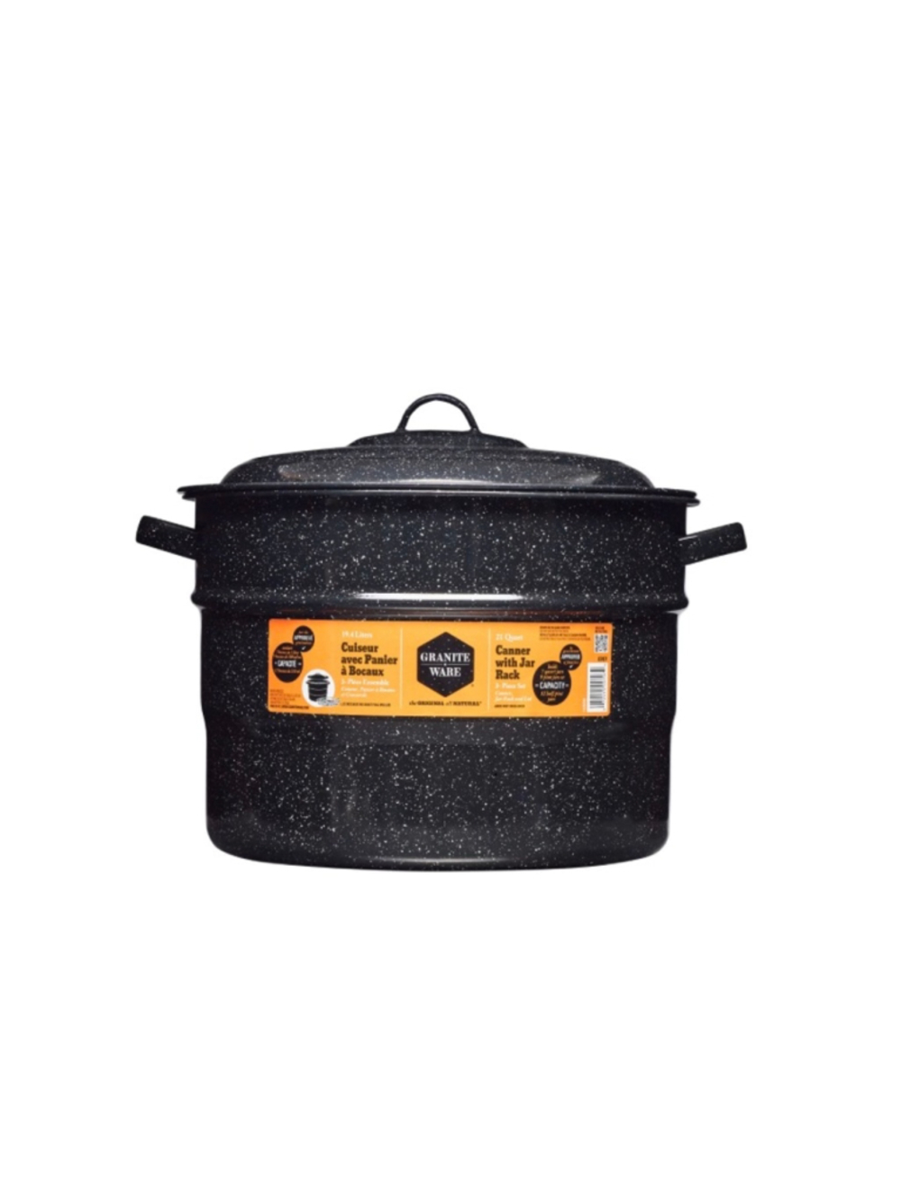Granite Ware 21 Quart Canner with Jar Rack, Black and White, One Size